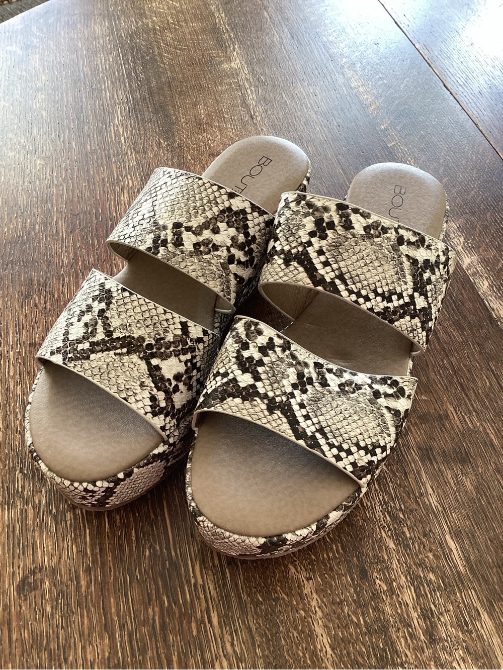 Boutique by Corkys  Neutral Snake-Print Double Band Slides